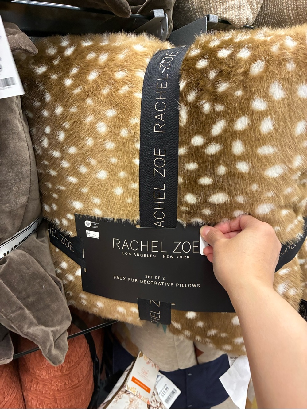 Rachel Zoe Faux Fur Spotted Accent Pillow in Brown and White